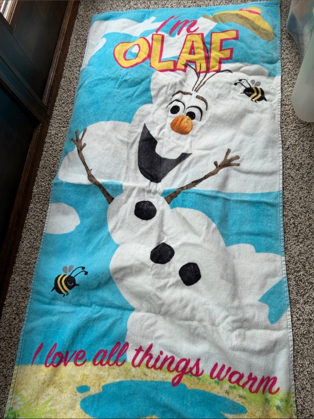 Olaf Kids Swim Blanket in Blue, White and Pink - Character Beach Throw